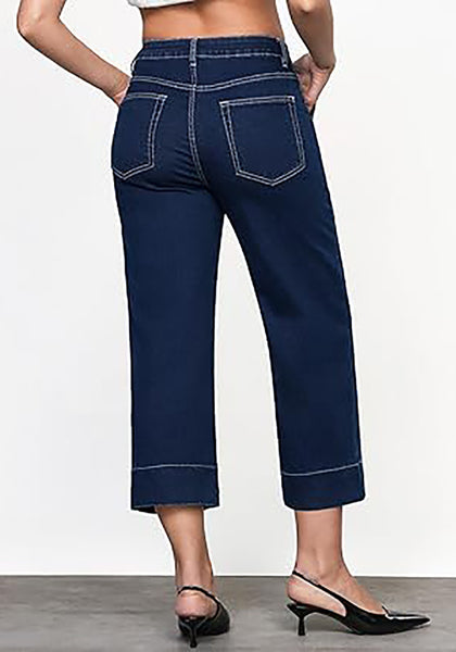 GRAPENT Capri Jeans for Women High Waisted Wide Leg Trendy Strechy Loose Straight Cropped Denim Jeans Pants with Pockets