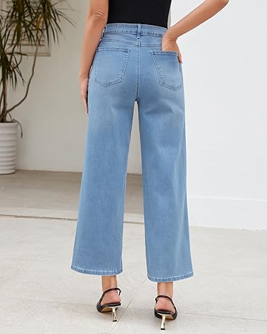 Grapent Women's Cowboy Jean Wide Leg Ankle Vintage Denim Pant Sculpting