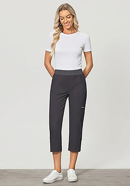GRAPENT Capri Cargo Pants for Women High Waisted Pull On Elastic Waist Stretch Twill Fold Hem Capris Pants with Pockets