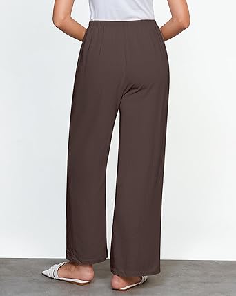 GRAPENT Linen Wide Leg Pants Woman High Waisted Pull On Button Drawstring Baggy Casual Summer Palazzo Pants with Pockets