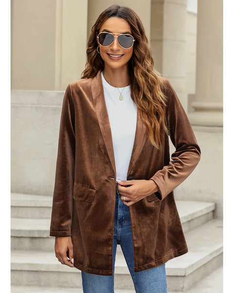 GRAPENT Velvet Blazers Jackets for Women Business Casual Oversized Long Suit Jacket Dressy Cardigan Blazer Work Office