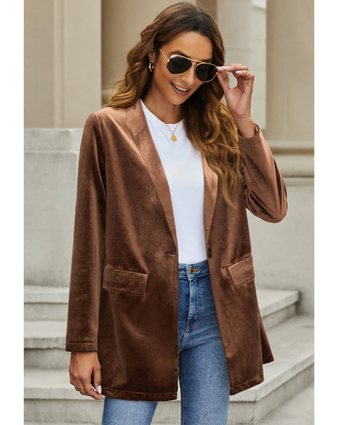 GRAPENT Velvet Blazers Jackets for Women Business Casual Oversized Long Suit Jacket Dressy Cardigan Blazer Work Office