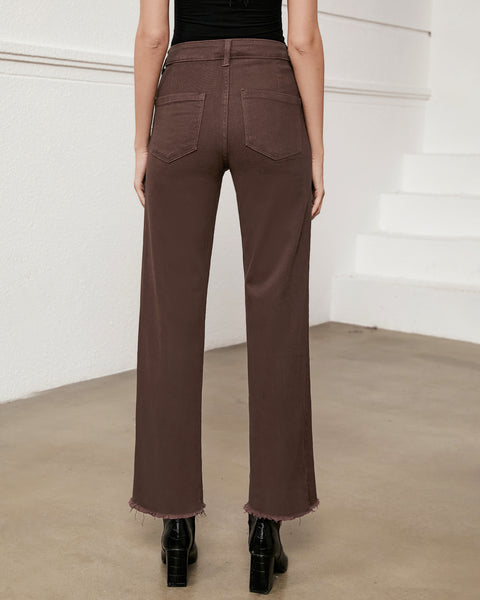 GRAPENT Straight Leg Jeans for Women High Waisted Stretchy Frayed Raw Hem Loose Denim Pants Casual Baggy Jean Trousers