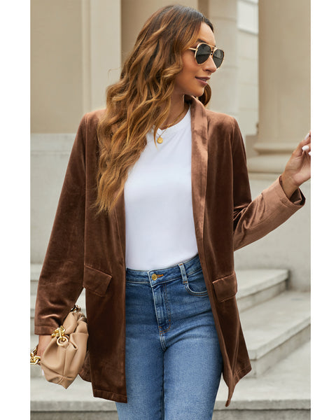 GRAPENT Velvet Blazers Jackets for Women Business Casual Oversized Long Suit Jacket Dressy Cardigan Blazer Work Office