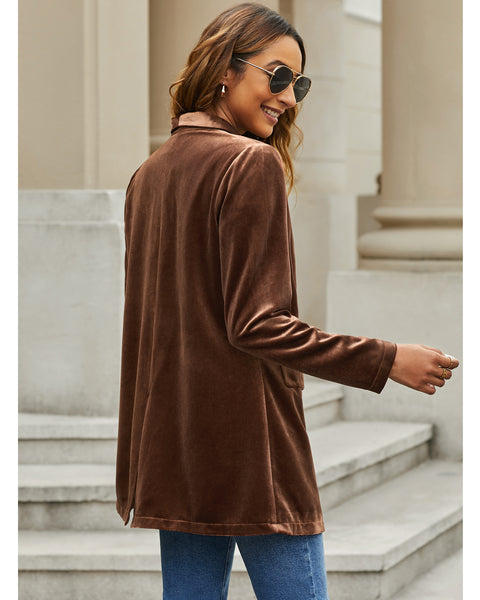 GRAPENT Velvet Blazers Jackets for Women Business Casual Oversized Long Suit Jacket Dressy Cardigan Blazer Work Office