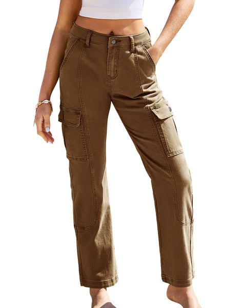 GRAPENT Womens Cargo Pants Casual High Waisted Baggy Stretch Straight Leg Trousers Western Outfit Y2K Pants with Pockets