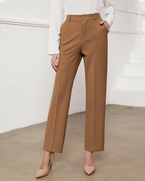 GRAPENT Pants for Women Work High Waisted Dress Pants Business Casual Relaxed Fit Straight Leg Elastic Waist Trousers