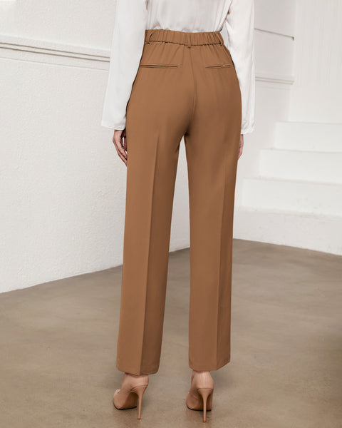 GRAPENT Pants for Women Work High Waisted Dress Pants Business Casual Relaxed Fit Straight Leg Elastic Waist Trousers