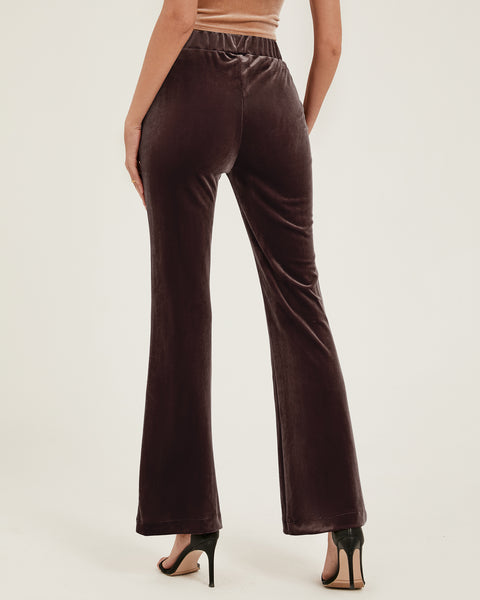 GRAPENT Flare Velvet Pants for Women High Waisted Wide Leg Stretch Elastic Waist Pull On Trousers Front Seam Slacks