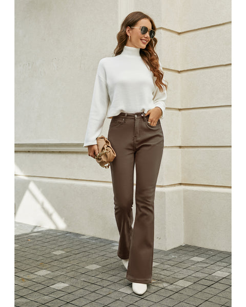 GRAPENT Bootcut Jeans for Women High Waist Stretchy Fleece Lined Pants Flare Jeans Denim Thermal Pants Winter Clothes