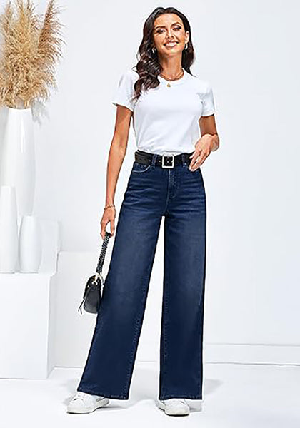 GRAPENT Wide Leg Jeans for Women Trendy High Waisted Stretchy Denim Pants 90s Baggy Jeans Trouser Jeans with Pockets