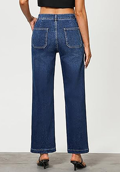 GRAPENT Jeans for Women High Waisted Straight Leg Jeans Stretchy Trendy Wide Leg Denim Pants Jean Trousers Patch Pockets