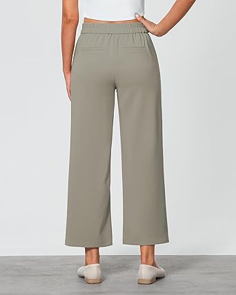 GRAPENT Cropped Pants for Women Trendy Business Casual High Waisted Pull On Wide Leg Stretchy Dress Pants with Pockets
