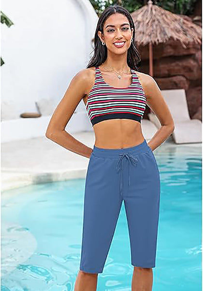 GRAPENT Women's Casual Elastic Waist Swim Pants Drawstring Jammer Knee-Length