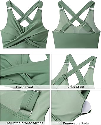 GRAPENT Bikini Tops for Women Twist Front Ruched Bathing Suit Adjustable Crisscross Back Cropped Tankini Swim Top Only