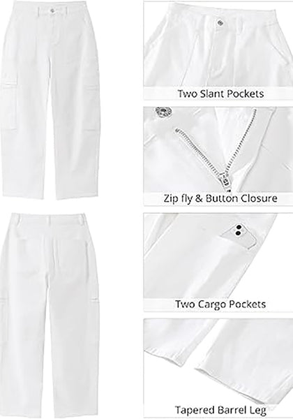 GRAPENT Barrel Jeans for Women Trendy High Waisted Cropped Cargo Pocket Baggy Stretch Denim Pants Wide Leg Tapered Jeans