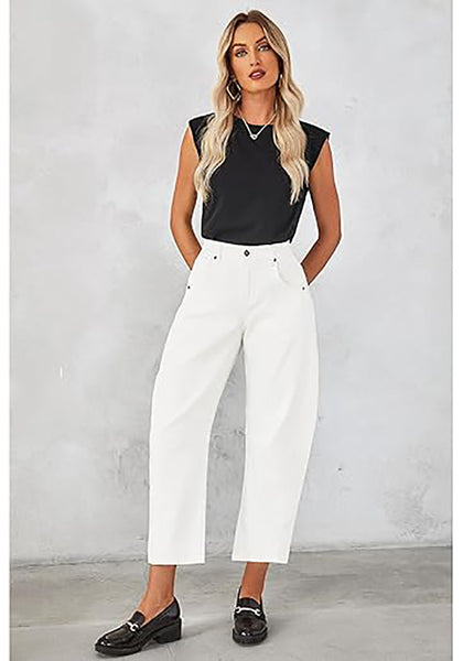 GRAPENT Barrel Jeans for Women Trendy High Waisted Wide Leg Baggy Cropped Relax Fit Stretch Denim Trouser Ankle Pants