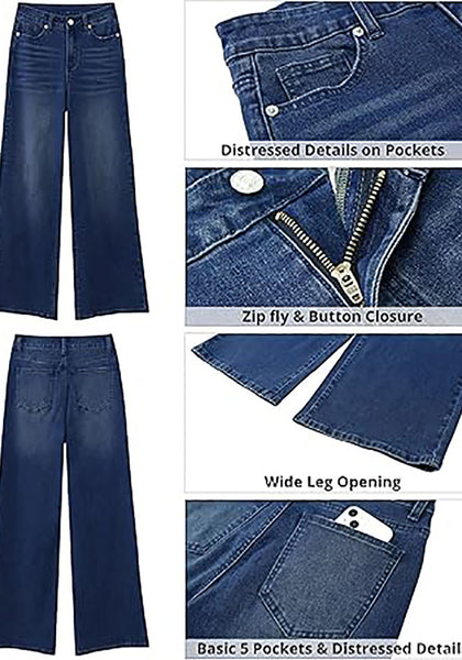 GRAPENT Wide Leg Jeans for Women Trendy High Waisted Stretchy Denim Pants 90s Baggy Jeans Trouser Jeans with Pockets
