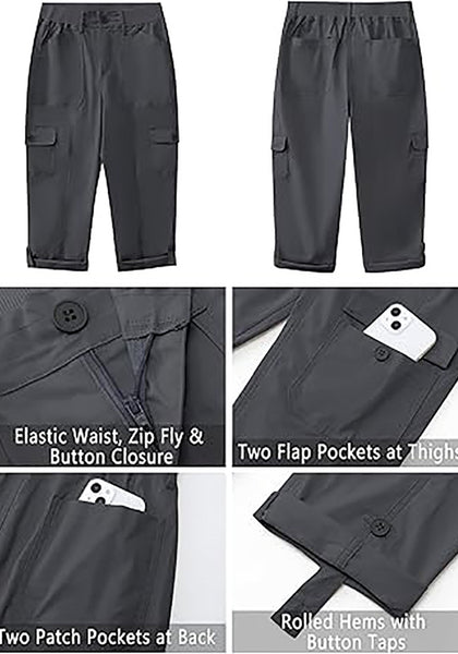 GRAPENT Cargo Capri Pants for Women High Waisted Relaxed Fit Elastic Knit Waist Casual Capris Trousers Cropped Pants