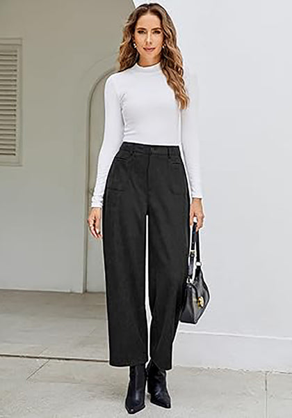 GRAPENT Barrel Pants for Women High Waisted Corduroy Elastic Waist Trendy Loose Casual Fall Trousers Pants with Pockets