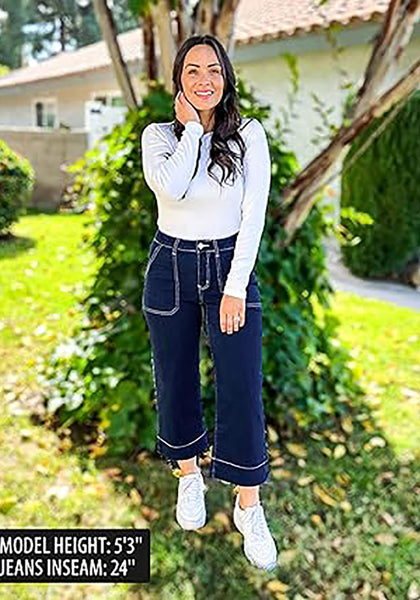 GRAPENT Capri Jeans for Women High Waisted Wide Leg Trendy Strechy Loose Straight Cropped Denim Jeans Pants with Pockets