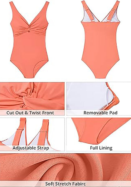 GRAPENT StrapCore One Piece Swimsuit Women Padded Twist Knot Cut Out Adjustable Straps Bathing Suits Beach Modest Swimming Suits