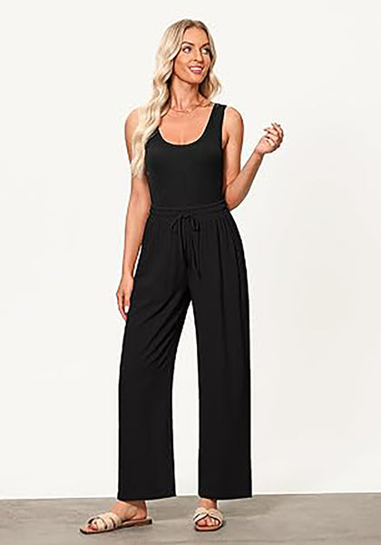 GRAPENT Linen Pants for Women Wide Leg High Waisted Baggy Drawstring Elastic Waist Palazzo Trousers Pants with Pockets