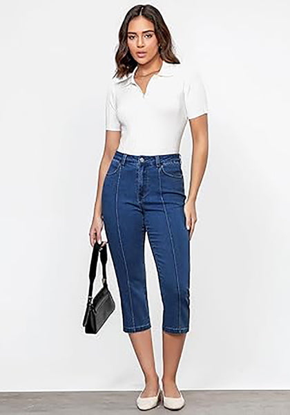 GRAPENT Women's Sculpting Denim Capri Skinny Jean Slim Stretch