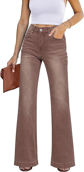 GRAPENT Womens Flare Jeans High Waisted Wide Leg Baggy Jean for Women Stretch Denim Pants