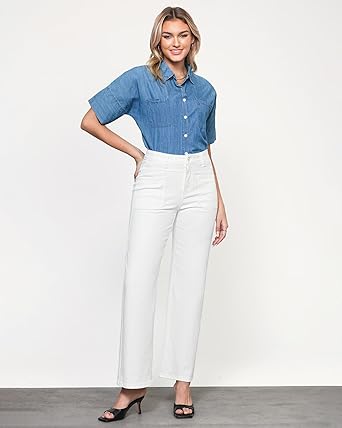 GRAPENT Wide Leg Jeans for Women Trendy High Waisted Loose Straight Leg Stretchy Retro Denim Pants with Pouch Pockets