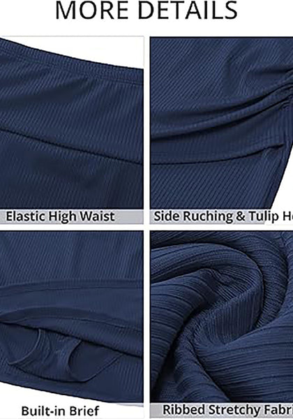 GRAPENT Women's High Waisted Bikini Swim Skirt Bottoms Ruched Ribbed Bathing Suit Skirts Tulip Tankini Swimsuit Bottom