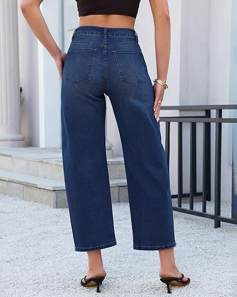GRAPENT Barrel Jeans for Women Cropped Trendy High Waisted Baggy Side Seamed Casual Stretchy Denim Pants Wide Leg Jeans