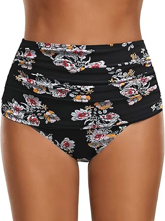 GRAPENT Women's High Waisted Swim Bottom Ruched Bikini Tankini Swimsuit Briefs
