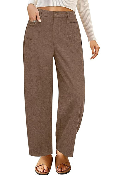 GRAPENT Barrel Pants for Women High Waisted Corduroy Elastic Waist Trendy Loose Casual Fall Trousers Pants with Pockets