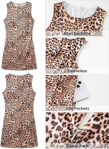GRAPENT Satin Dress for Women Summer Casual Sleeveless Tank Zip Printed 2026 Cocktail Short Mini Dresses with Pockets