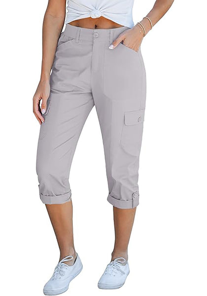 GRAPENT Cargo Capri Pants for Women High Waisted Relaxed Fit Elastic Knit Waist Casual Capris Trousers Cropped Pants