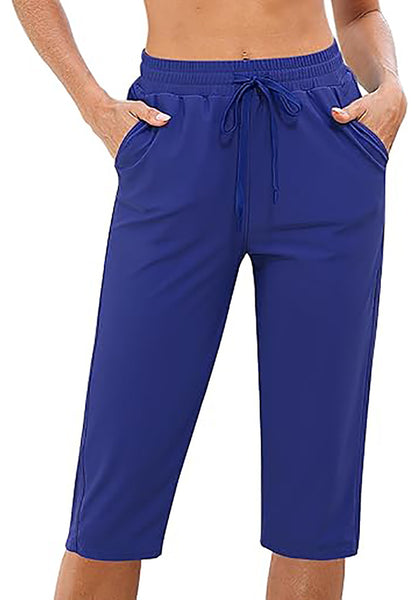 GRAPENT Women's Casual Elastic Waist Swim Pants Drawstring Jammer Knee-Length