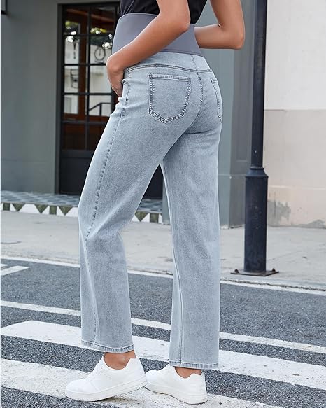 Grapent Women's Patchwork Low Rise Jean Denim 5-pocket Mom Pant Maternity