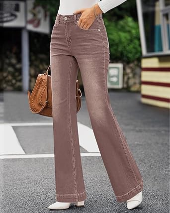 GRAPENT Womens Flare Jeans High Waisted Wide Leg Baggy Jean for Women Stretch Denim Pants