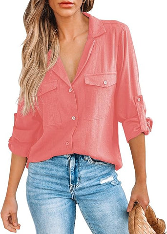 Grapent Women's Classic Elegant Tops Long Sleeve Blouse V-neck Business Attire Feminine Shirts