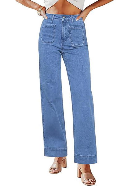 GRAPENT Women's Full Length Stretch Denim Regular Jeans High Waisted Bell Bottom