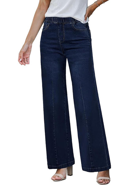GRAPENT Pull On Womens Jeans Baggy Stretchy High Waisted Denim Wide Leg Trouser Pants Trendy Front Seam 90s Loose Jean