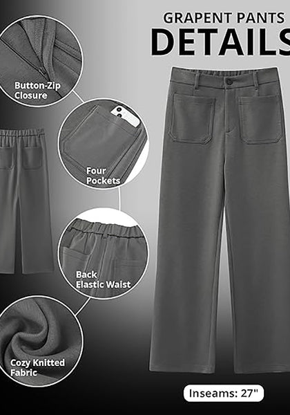 GRAPENT Women's High Waisted Wide Leg Knit Lounge Pant with Pockets