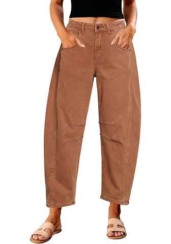 GRAPENT Women's High Waisted Pull-On Stretch Cropped Denim Straight Leg Jeans