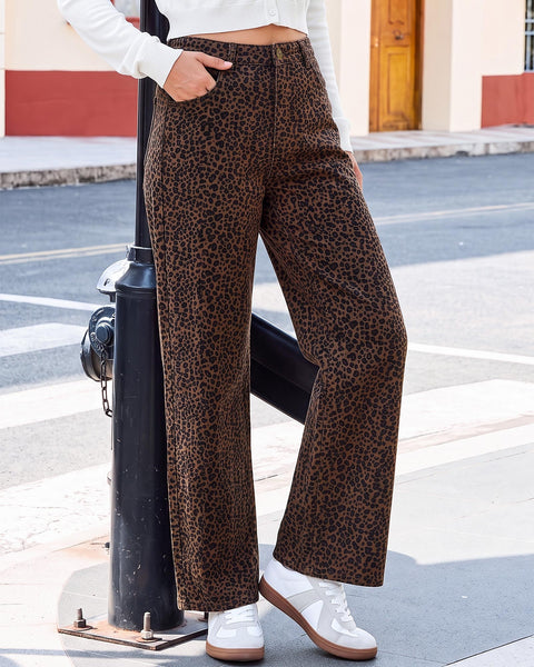 GRAPENT Womens Wide Leg Jeans High Waist Cheetah Print Baggy Leopard Pants | Baggy Wide Leg Cut, Classic Leopard Print, High Rise, 29.5 Inch Inseam, Stretchy Denim Pants, Loose Fit, Western Chic Outfits