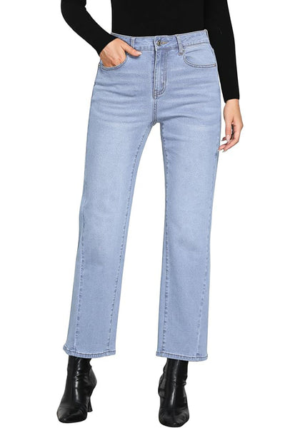GRAPENT Straight Leg Jeans for Women High Waisted Trendy Ankle Length Forward Seams Stretchy Denim Pants Baggy Jeans