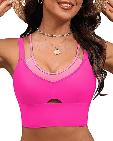 Grapent Women's Adjustable Padded Swimwear Modest Bikini Tops