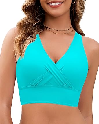 GRAPENT StrapCore Bikini Top for Women Cropped Tankini Tops Beach Vacation Criss Cross Ruched Padded Bathing Suit Swim Top Only