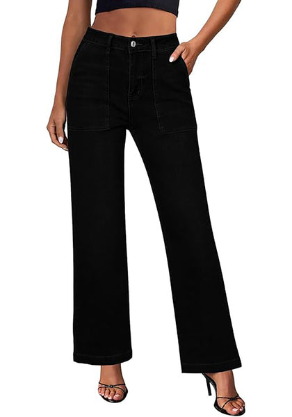 GRAPENT Jeans for Women High Waisted Straight Leg Jeans Stretchy Trendy Wide Leg Denim Pants Jean Trousers Patch Pockets
