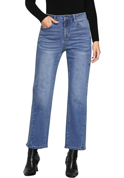 GRAPENT Straight Leg Jeans for Women High Waisted Trendy Ankle Length Forward Seams Stretchy Denim Pants Baggy Jeans